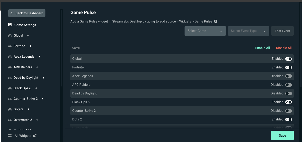 streamlabs desktop game pulse widget enabled games